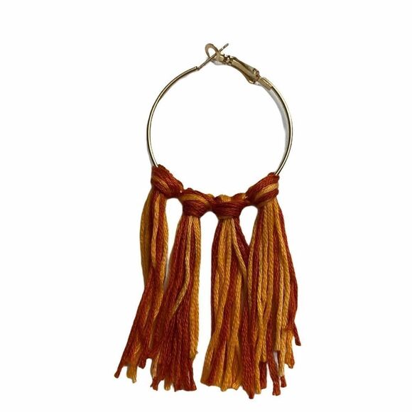 Tassel Hoop Earrings Orange Yellow Statement Fashion Earrings Boho Fringe Large - Picture 6 of 6